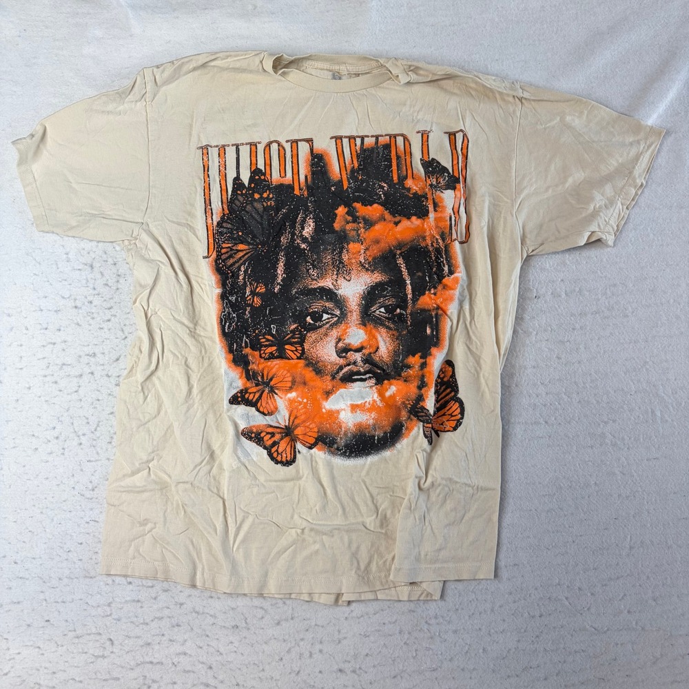 999 Club Juice Wrld Graphic Tee Mens 2XL Beige Butterfly Portrait Rap T-Shirt